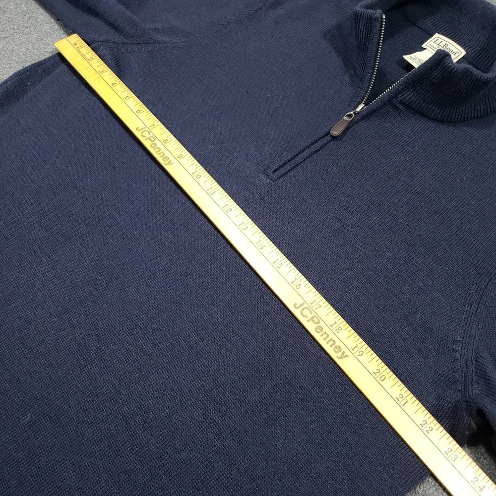 LL Bean‎ Quarter Zip Sweater Mens L Tall Navy Blue 100% Merino Wool 285159